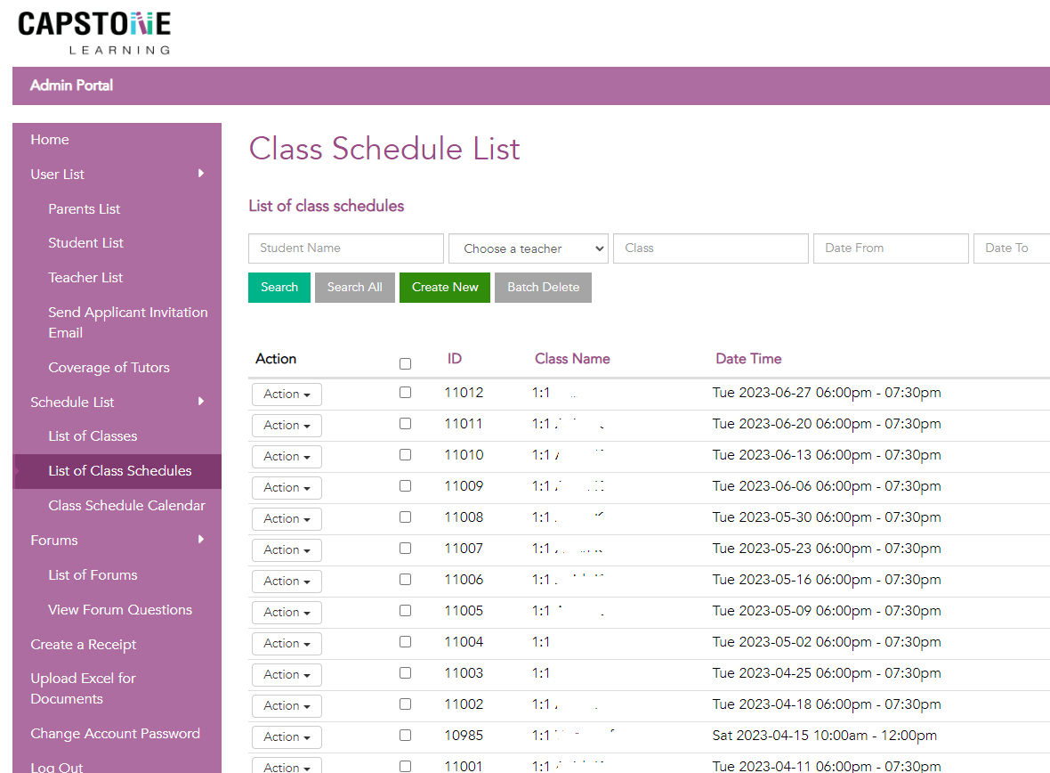 Capstone admin screenshot