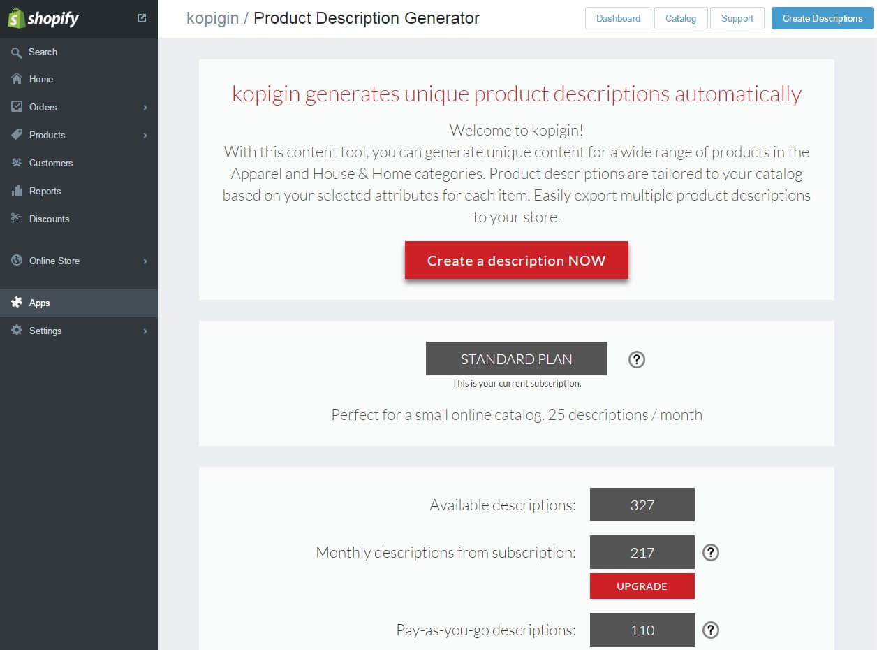 kopigin in Shopify